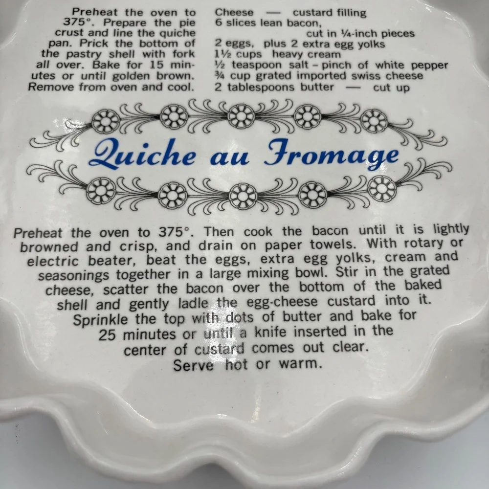 Vtg Quiche au Fromage Pie Plate Tart Pan Fluted Ruffled Edge California Pottey‎